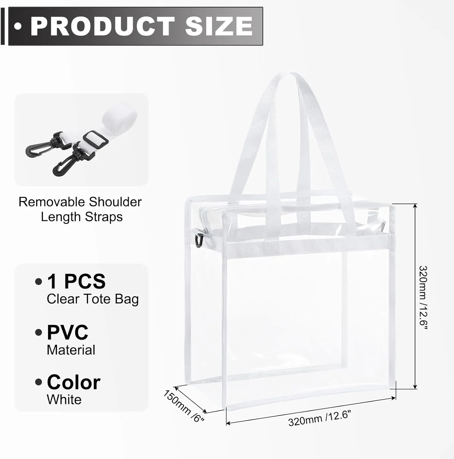 uxcell Clear Tote Bag, PVC Waterproof Closure Crossbody Shoulder Bag with Zipper and Adjustable Strap for Stadium Events