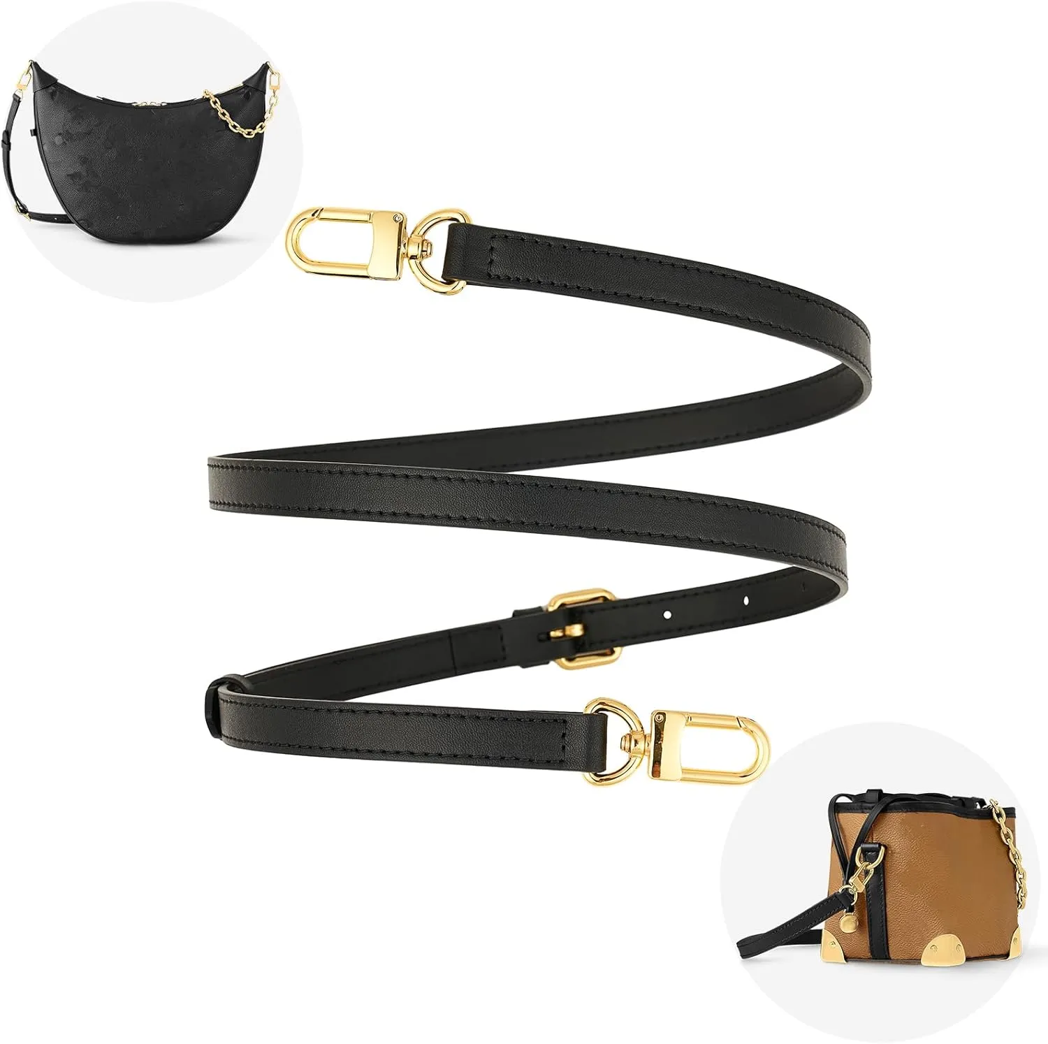 Vachetta Leather Adjustable Crossbody Strap women crossbody leather purse strap (black-width:0.59 inches(1.5cm))