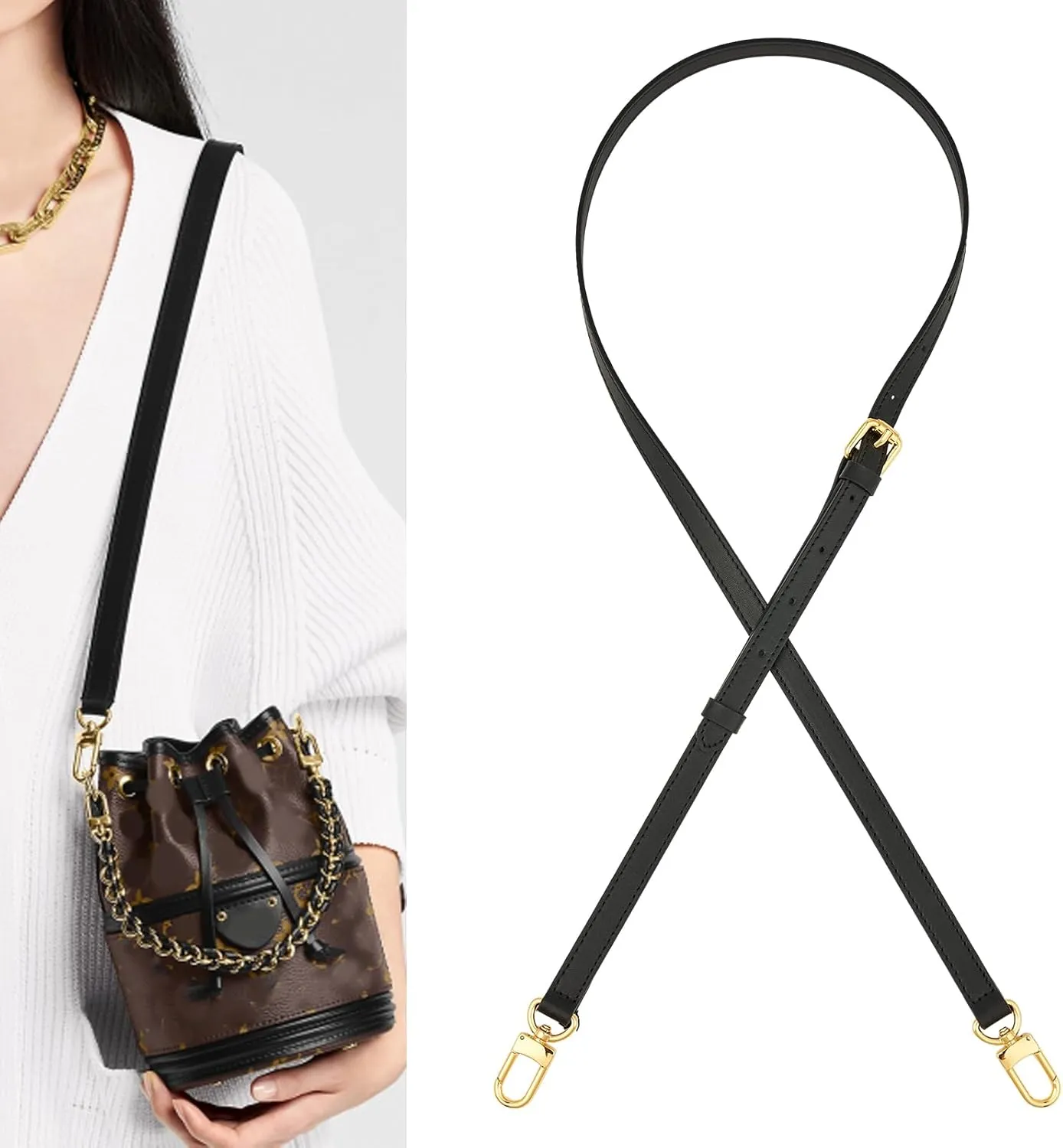 Vachetta Leather Adjustable Crossbody Strap women crossbody leather purse strap (black-width:0.59 inches(1.5cm))