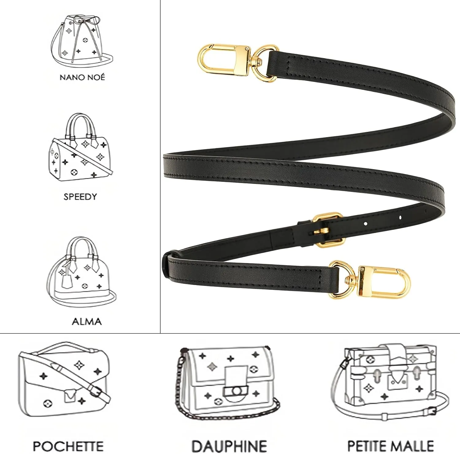 Vachetta Leather Adjustable Crossbody Strap women crossbody leather purse strap (black-width:0.59 inches(1.5cm))