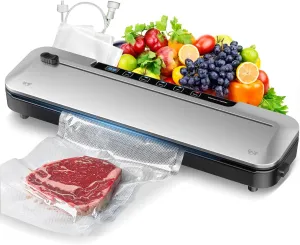 Vacuum Sealer for Food,75 Kpa Precision Suction Power 6-in-1 Food Sealer with Digital Timer, Dry & Moist Food Modes, Compact Design with 10 Vacuum Bags & Built-in Cutter(Sliver)