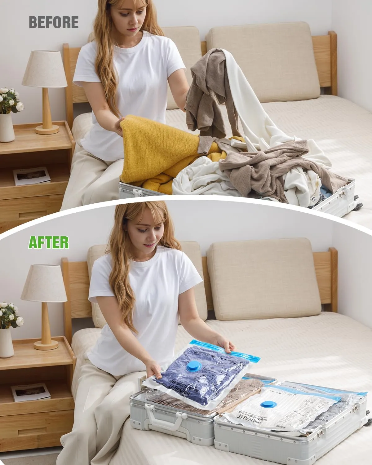 Vacuum Storage Bags for Travel, 16 Pack (4L 4M 4S 4XS) Vacuum Seal Bags with Wireless Rechargeable Electric Pump, Travel Essentials Space Saving Bag for Clothes, Luggage, Carry-on Suitcase, Backpack