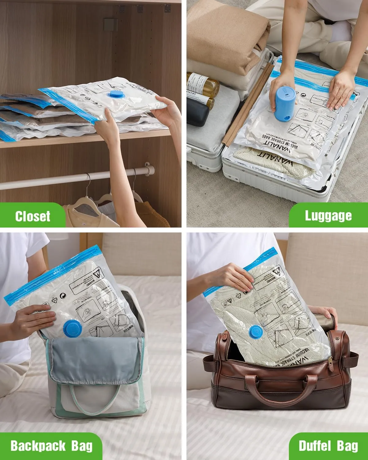 Vacuum Storage Bags for Travel, 16 Pack (4L 4M 4S 4XS) Vacuum Seal Bags with Wireless Rechargeable Electric Pump, Travel Essentials Space Saving Bag for Clothes, Luggage, Carry-on Suitcase, Backpack