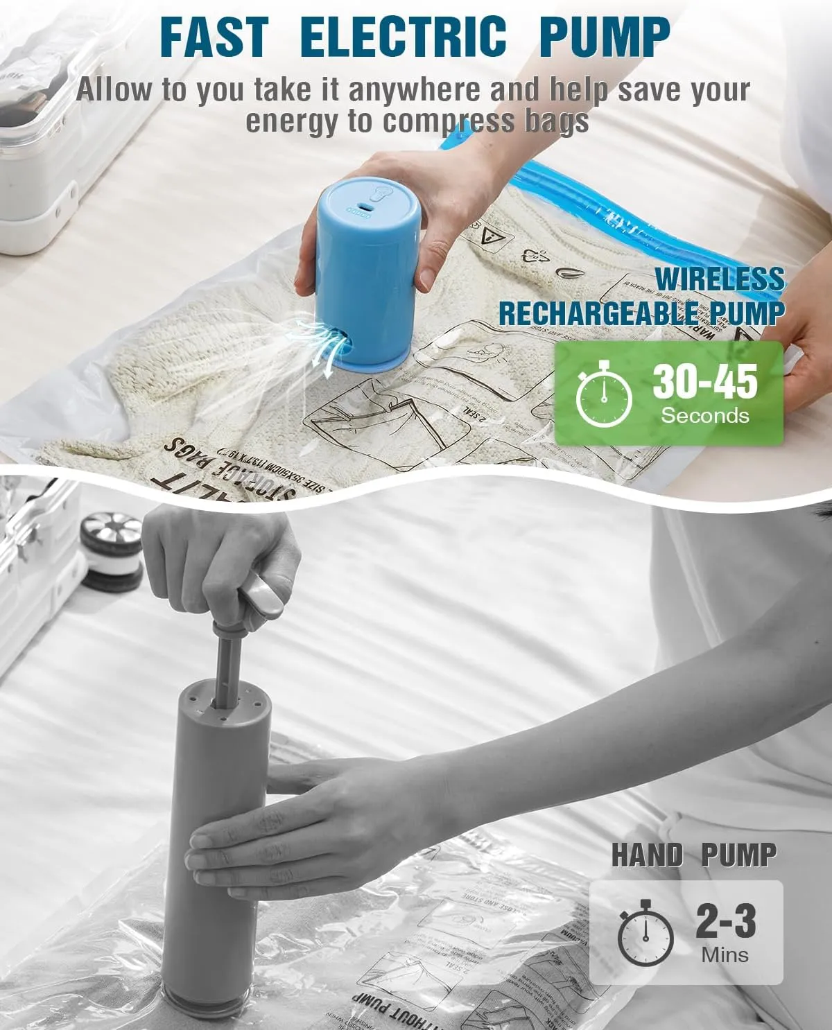 Vacuum Storage Bags for Travel, 16 Pack (4L 4M 4S 4XS) Vacuum Seal Bags with Wireless Rechargeable Electric Pump, Travel Essentials Space Saving Bag for Clothes, Luggage, Carry-on Suitcase, Backpack