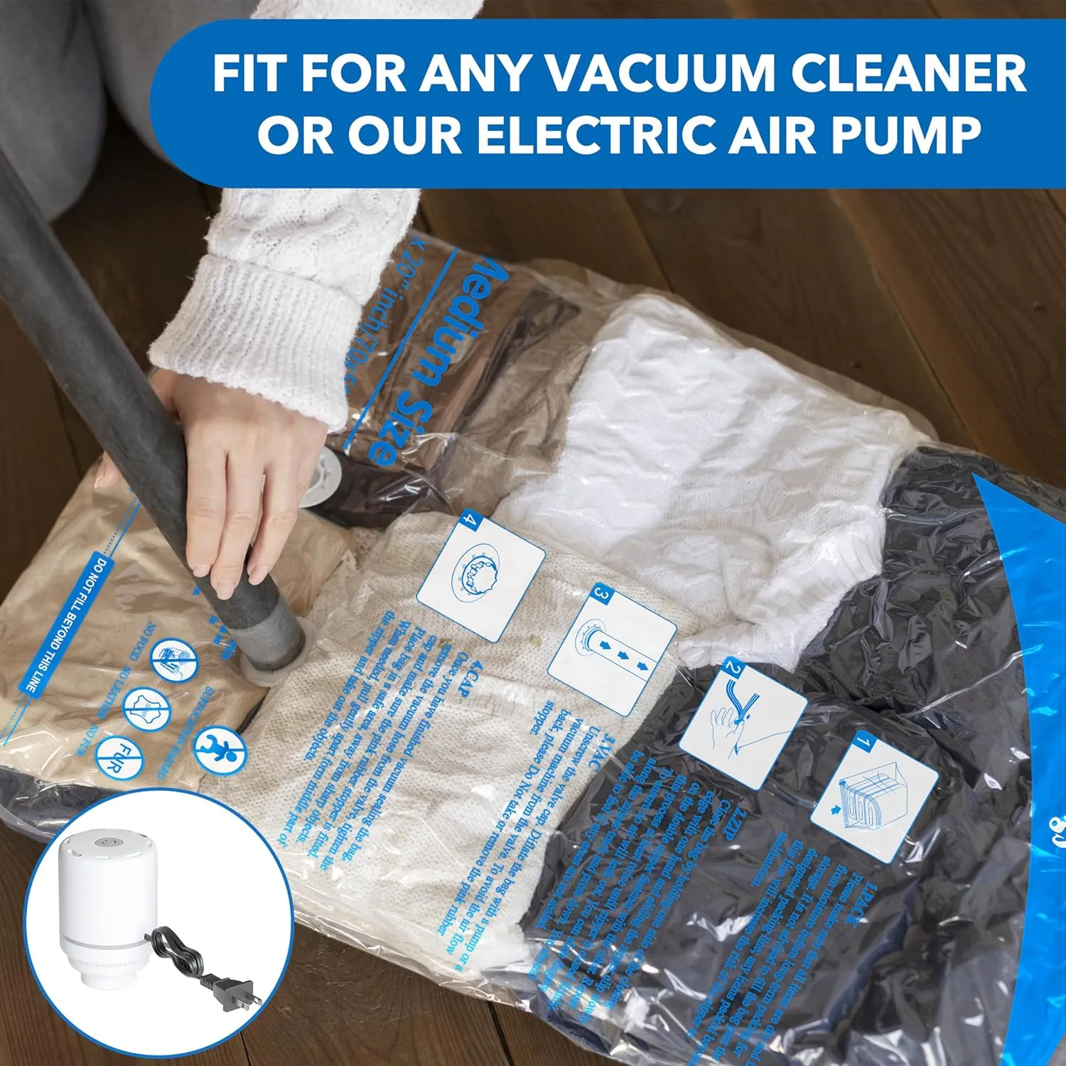 Vacuum Storage Bags with Electric Air Pump 16 Combo (4 Jumbo/4 Large/4 Medium/4 Small), Travel Vacuum Bags For Luggage, Airtight Compression Bags for Clothes, Pillows, Comforters, Blankets, Bedding