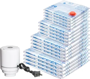 Vacuum Storage Bags with Electric Air Pump 16 Combo (4 Jumbo/4 Large/4 Medium/4 Small), Travel Vacuum Bags For Luggage, Airtight Compression Bags for Clothes, Pillows, Comforters, Blankets, Bedding