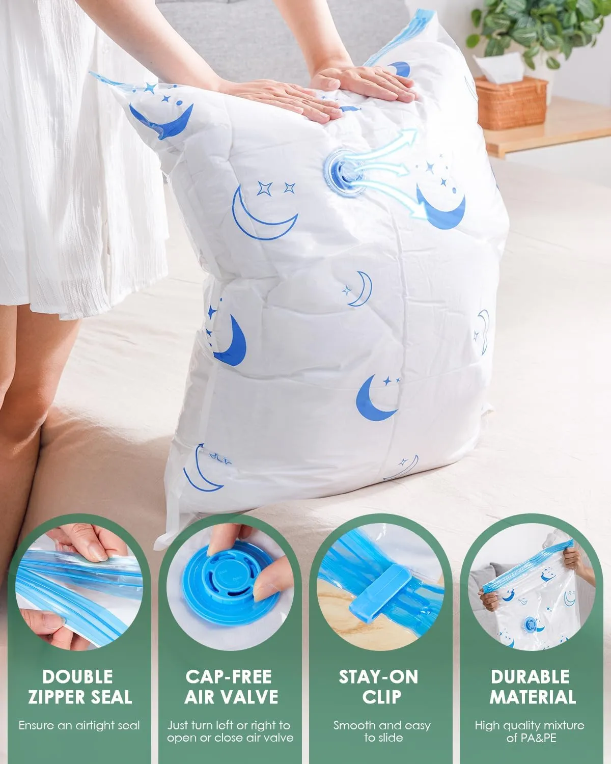 Vacuum Storage Bags with Electric Pump, 10 Pack Vacuum Sealed Bag with 1500mAh Rechargeable Battery for Clothes, Blanket, Duvets, Pillows, Comforters, Travel