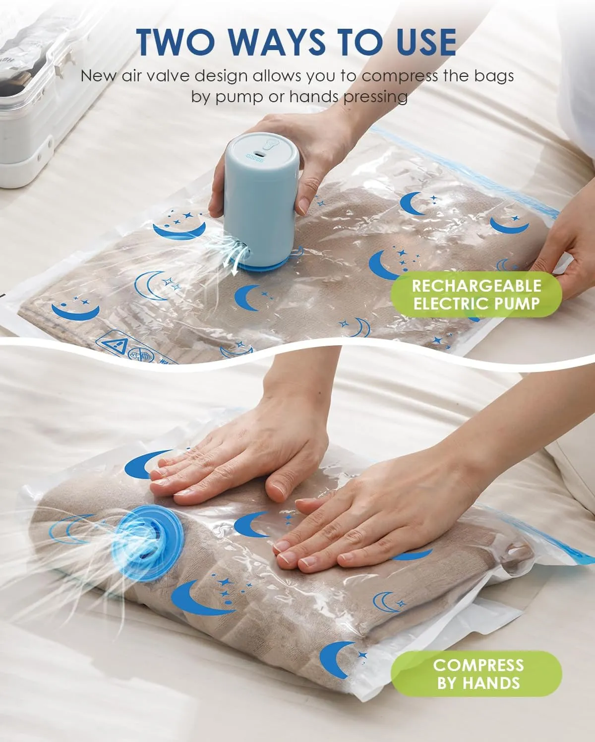 Vacuum Storage Bags with Electric Pump, 16 Pack Vacuum Sealed Bag with 1500mAh Rechargeable Battery for Clothes, Blanket, Duvets, Pillows, Comforters, Travel