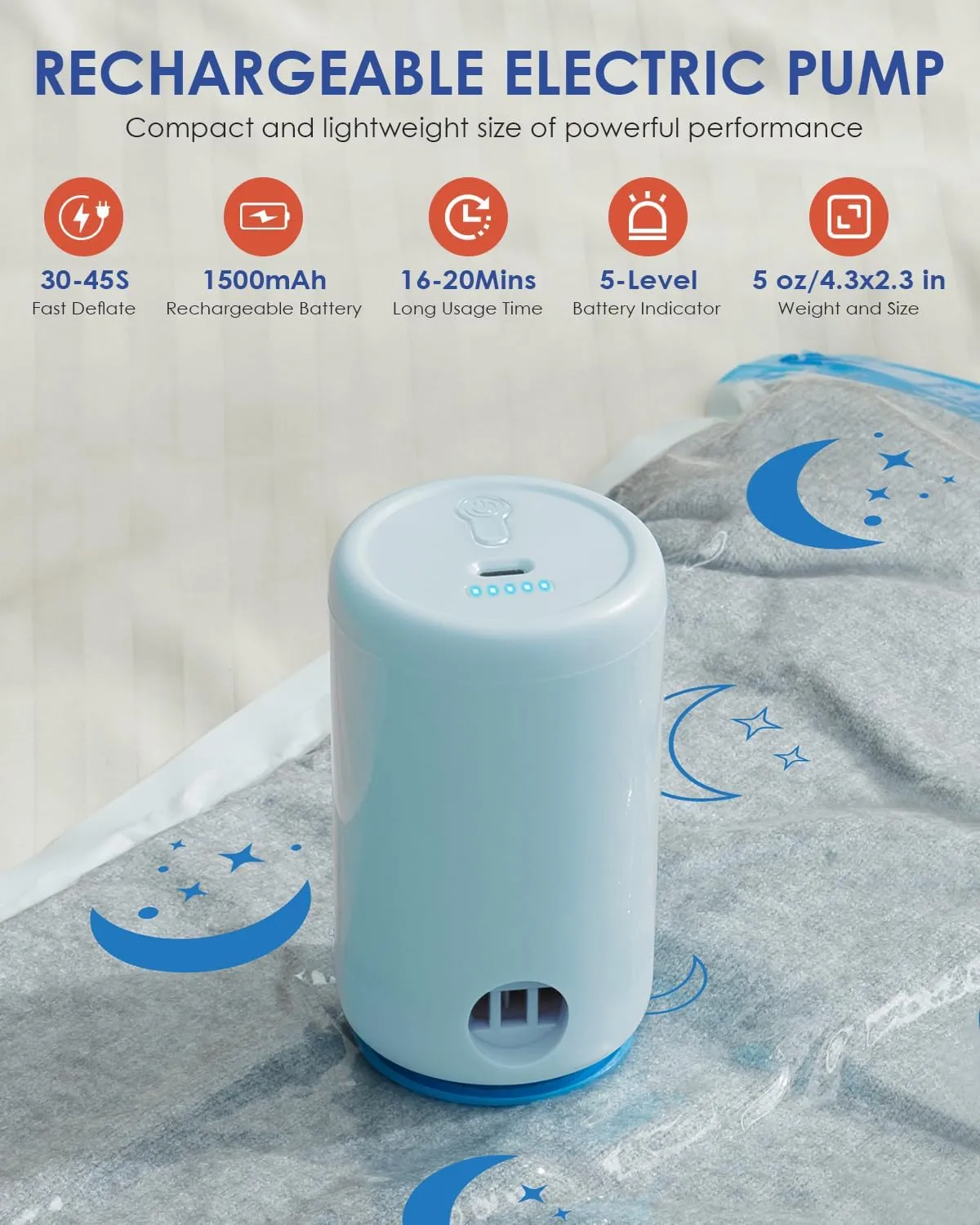 Vacuum Storage Bags with Electric Pump, 30 Pack Vacuum Sealed Bag with 1500mAh Rechargeable Battery for Clothes, Blanket, Duvets, Pillows, Comforters, Travel