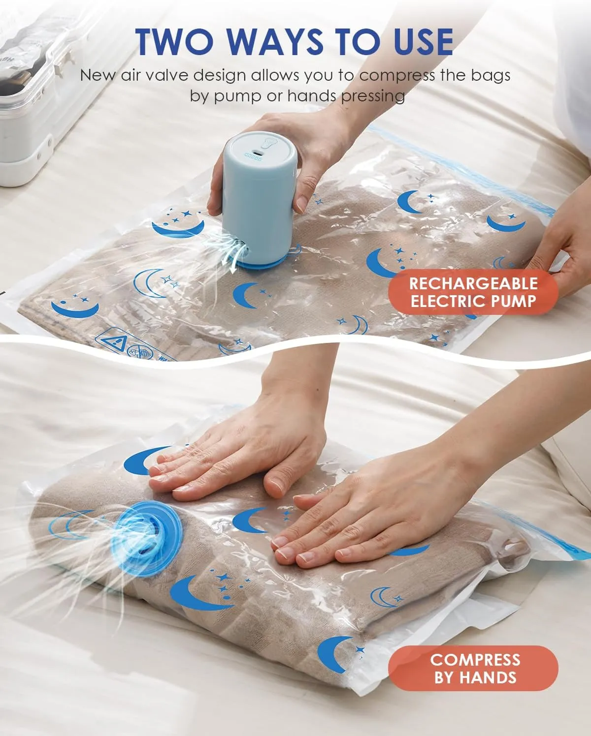 Vacuum Storage Bags with Electric Pump, 30 Pack Vacuum Sealed Bag with 1500mAh Rechargeable Battery for Clothes, Blanket, Duvets, Pillows, Comforters, Travel