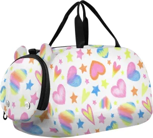 Valentine Romantic Colorful Hearts Star Duffel Bags for Boys Small Gym Bags for Teens Dance Bag for Girls