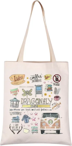 VAMSII Stars Hollow TV Show Inspired Gift Dragonfly Inn Tote Bag Lorelei Rory Fans Gift Lukes Diner Gift (DRAGONFLY INN tote)