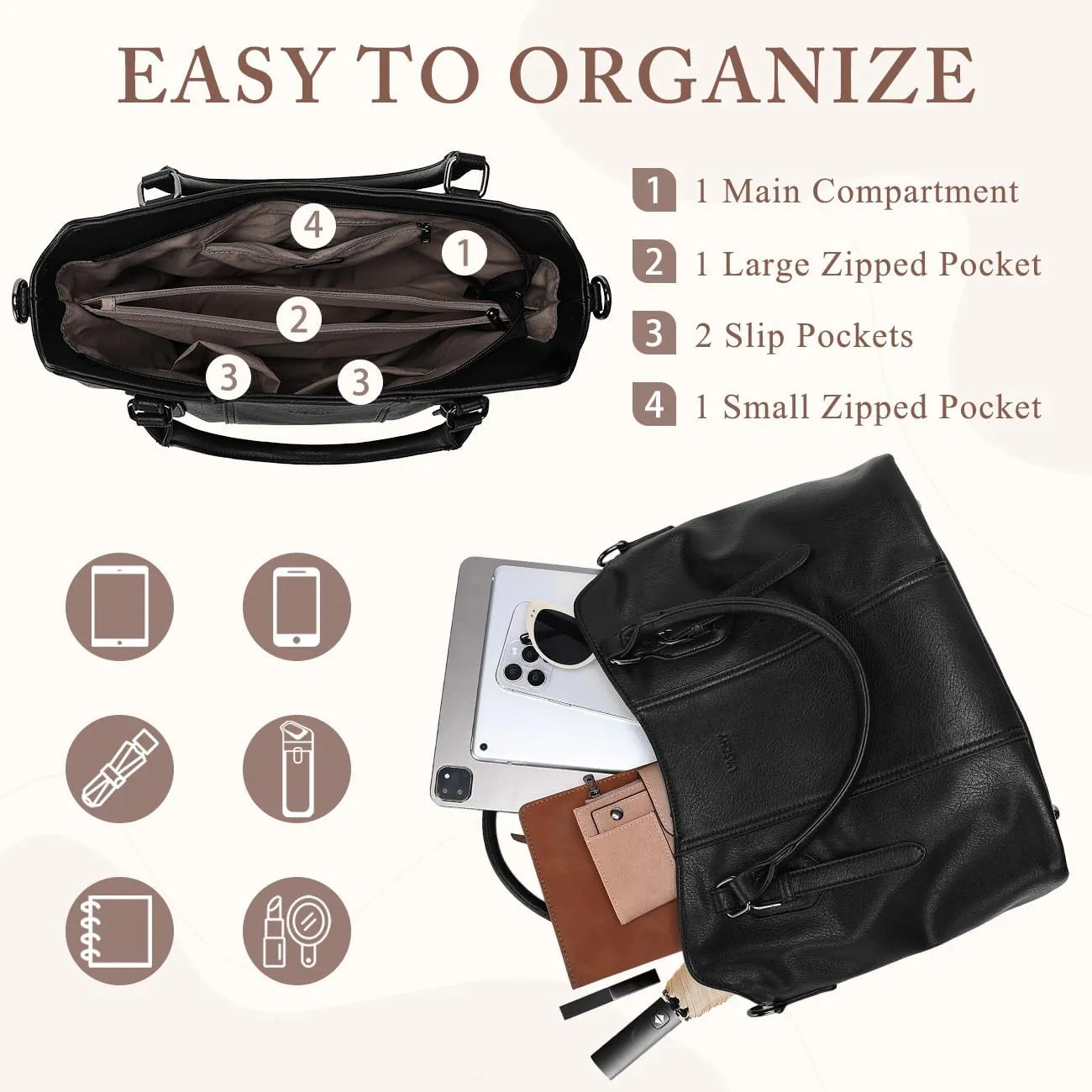 VASCHY Hobo Bags for Women, Vegan Leather Top Handle Satchel Shoulder Purse Handbag Purse with Crossbody Guitar Strap