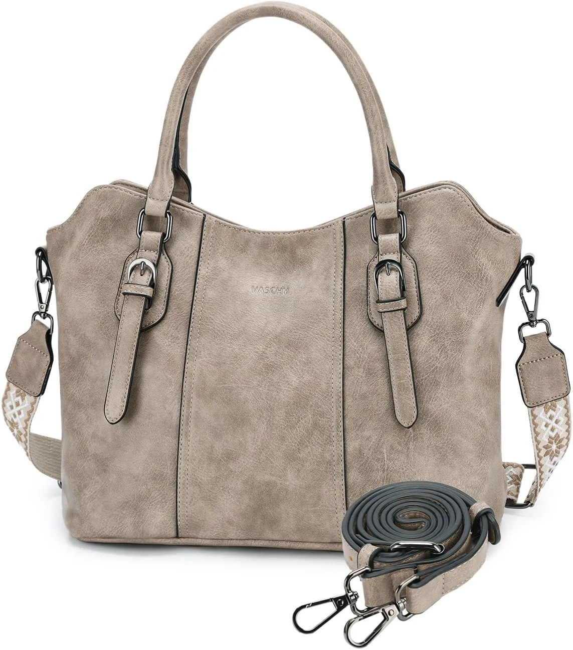 VASCHY Hobo Bags for Women, Vegan Leather Top Handle Satchel Shoulder Purse Handbag Purse with Crossbody Guitar Strap