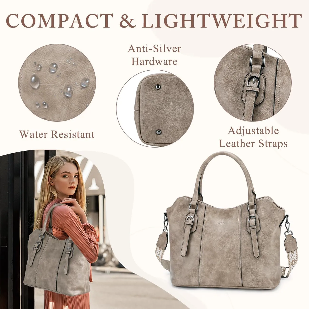 VASCHY Hobo Bags for Women, Vegan Leather Top Handle Satchel Shoulder Purse Handbag Purse with Crossbody Guitar Strap