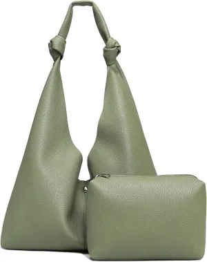Vegan Leather Hobo Purses set, Slouchy Shoulder Bag Knotted Hobo Bags for Women with a small purse