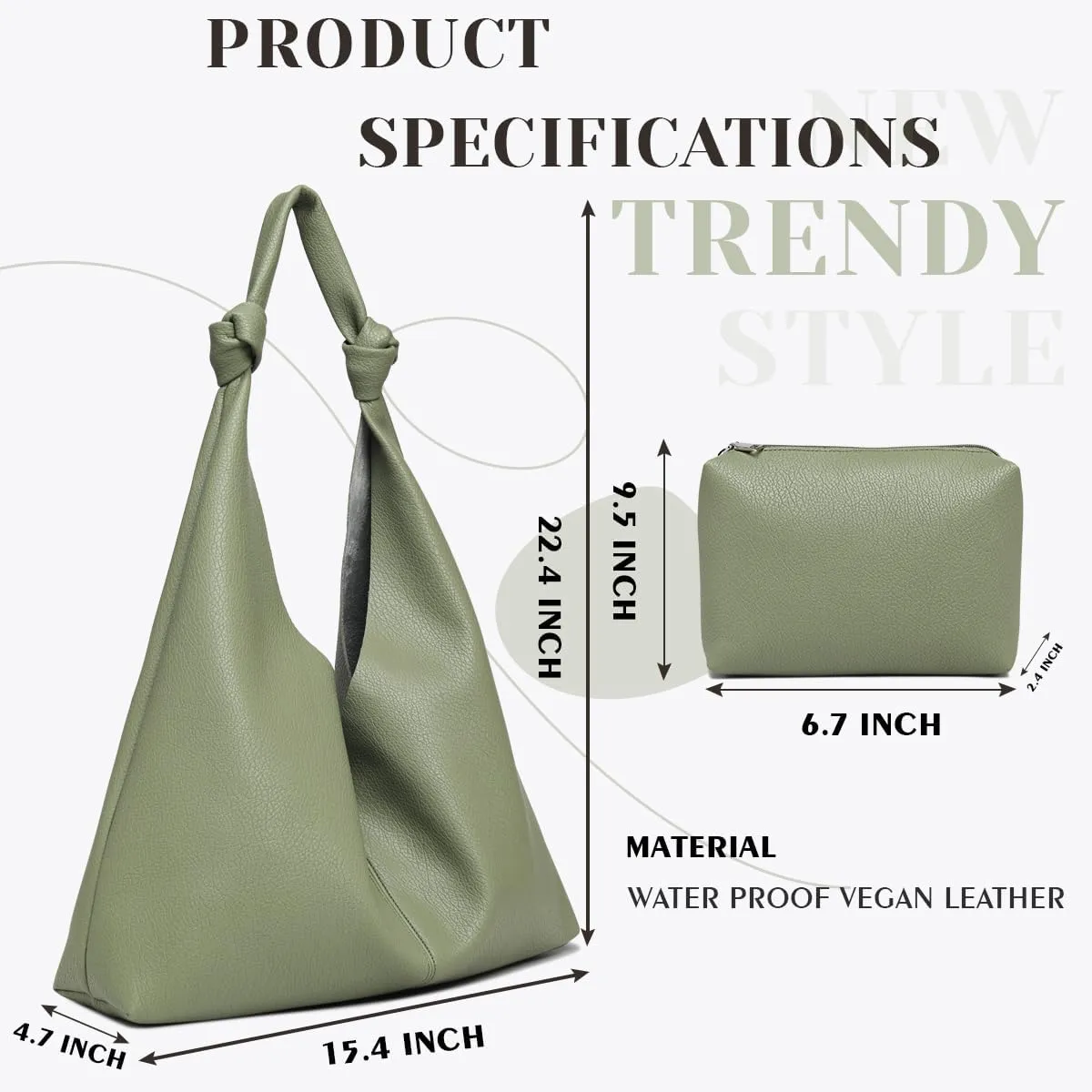 Vegan Leather Hobo Purses set, Slouchy Shoulder Bag Knotted Hobo Bags for Women with a small purse