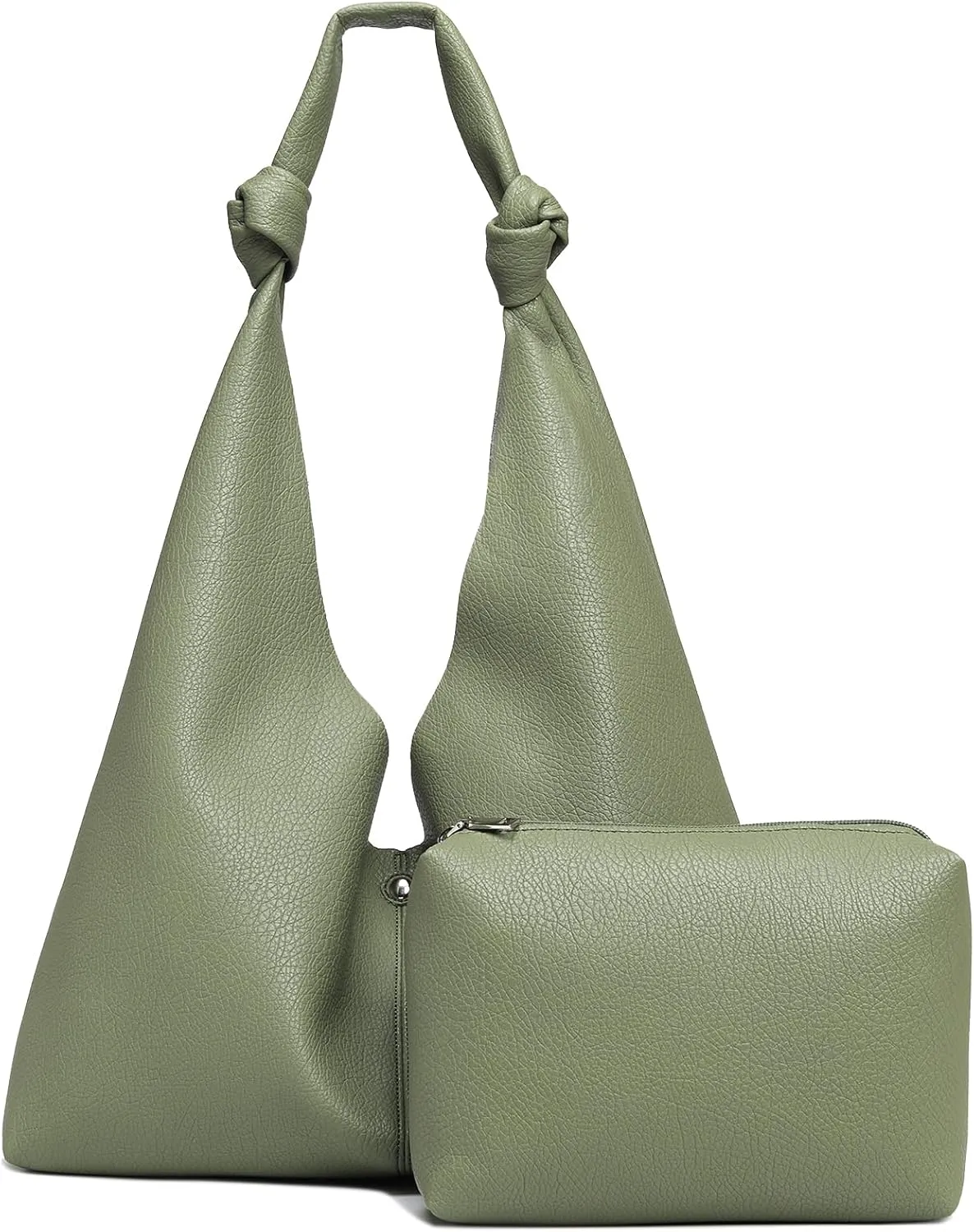 Vegan Leather Hobo Purses set, Slouchy Shoulder Bag Knotted Hobo Bags for Women with a small purse