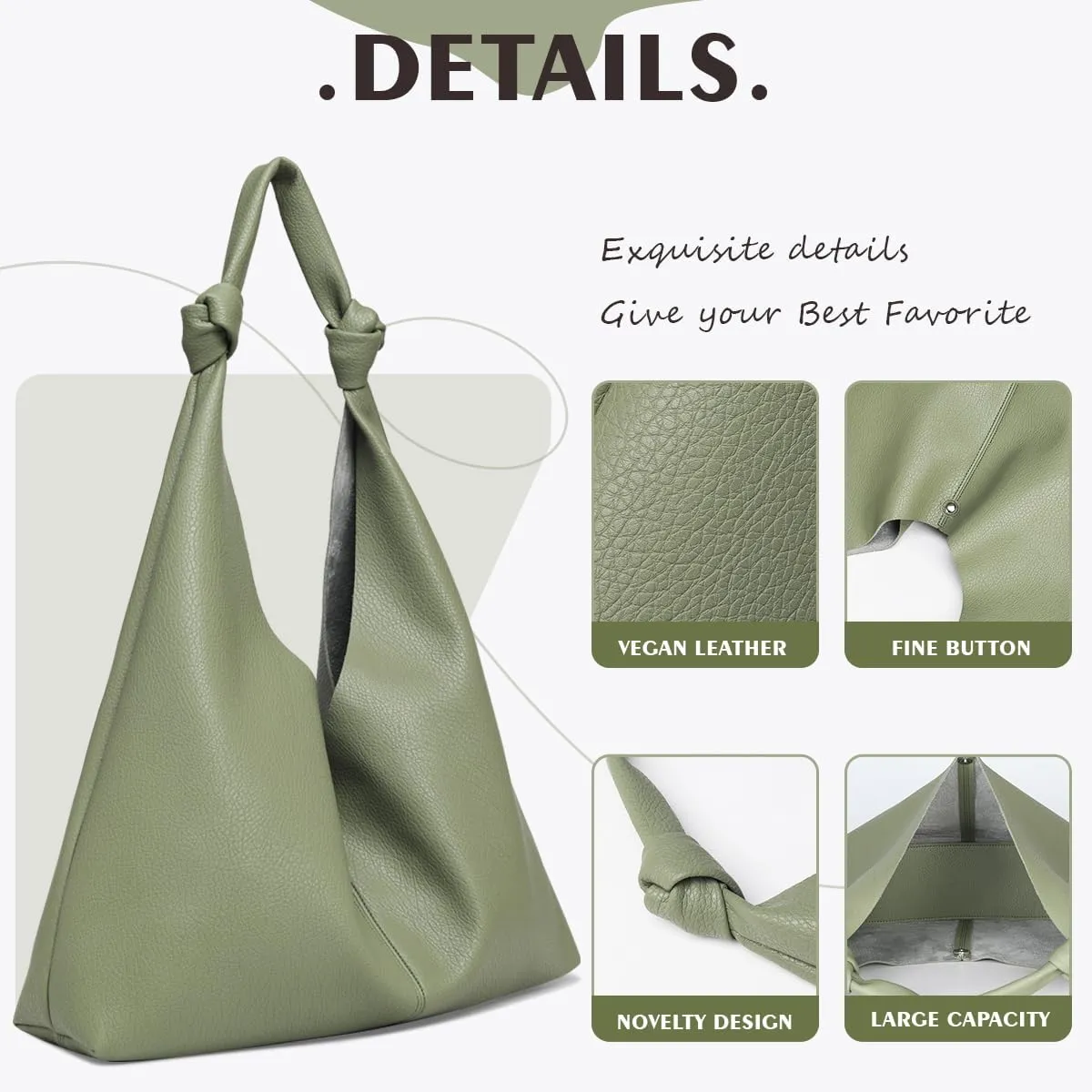 Vegan Leather Hobo Purses set, Slouchy Shoulder Bag Knotted Hobo Bags for Women with a small purse