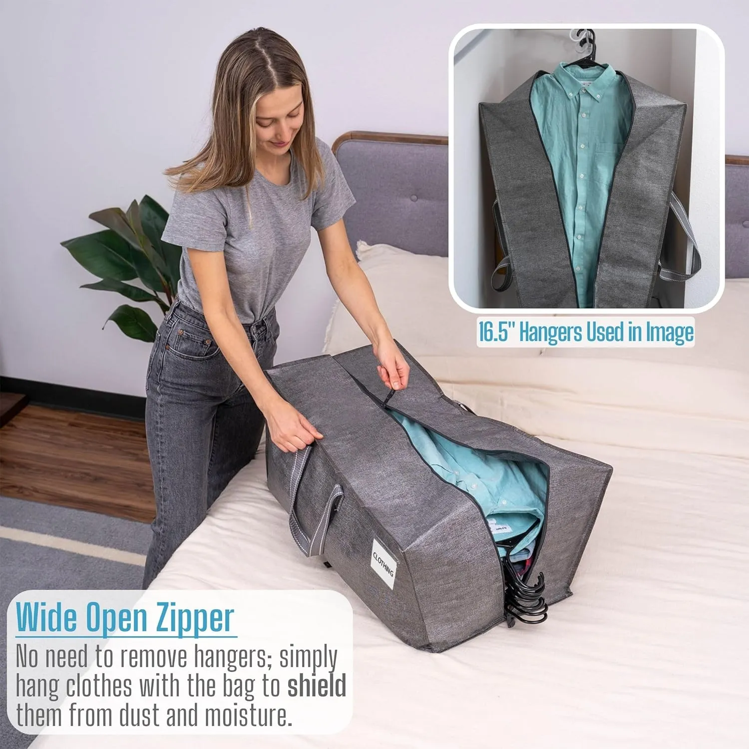 VENO 4 Pack Moving Bags w/Backpack Straps, Heavy Duty, Moving Boxes Alternative, Packing Supplies, Large Storage Totes for Dorm Room Essentials with Zipper for Clothes (Gray, 4 Pack)