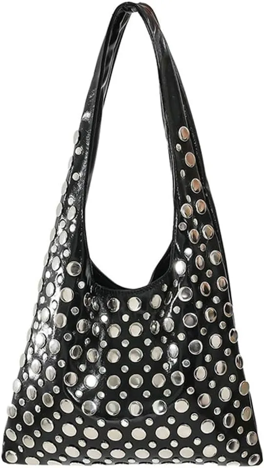 Ventilate Sling Shoulder Bag for Women Rivets Underarm Bucket Bags with Large Capacity Punk Style Causal Hobo Purse