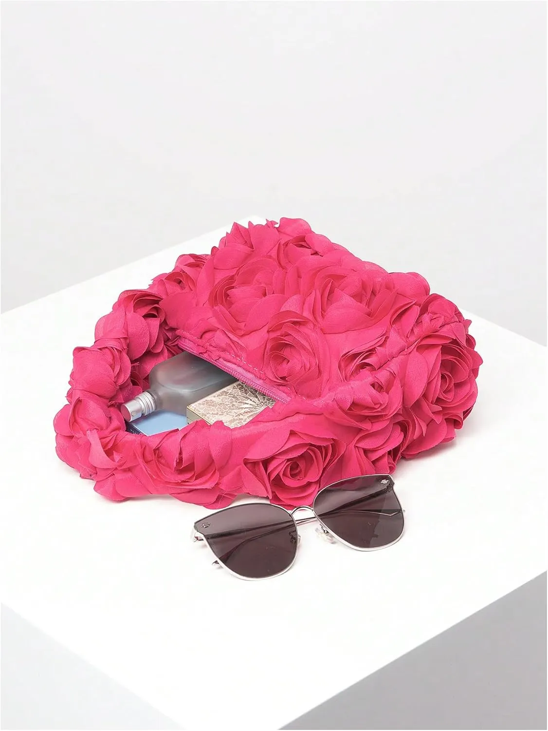 Verdusa Women's 3D Flower Clutch Handbags Rose Evening Purse Top Handle Bags