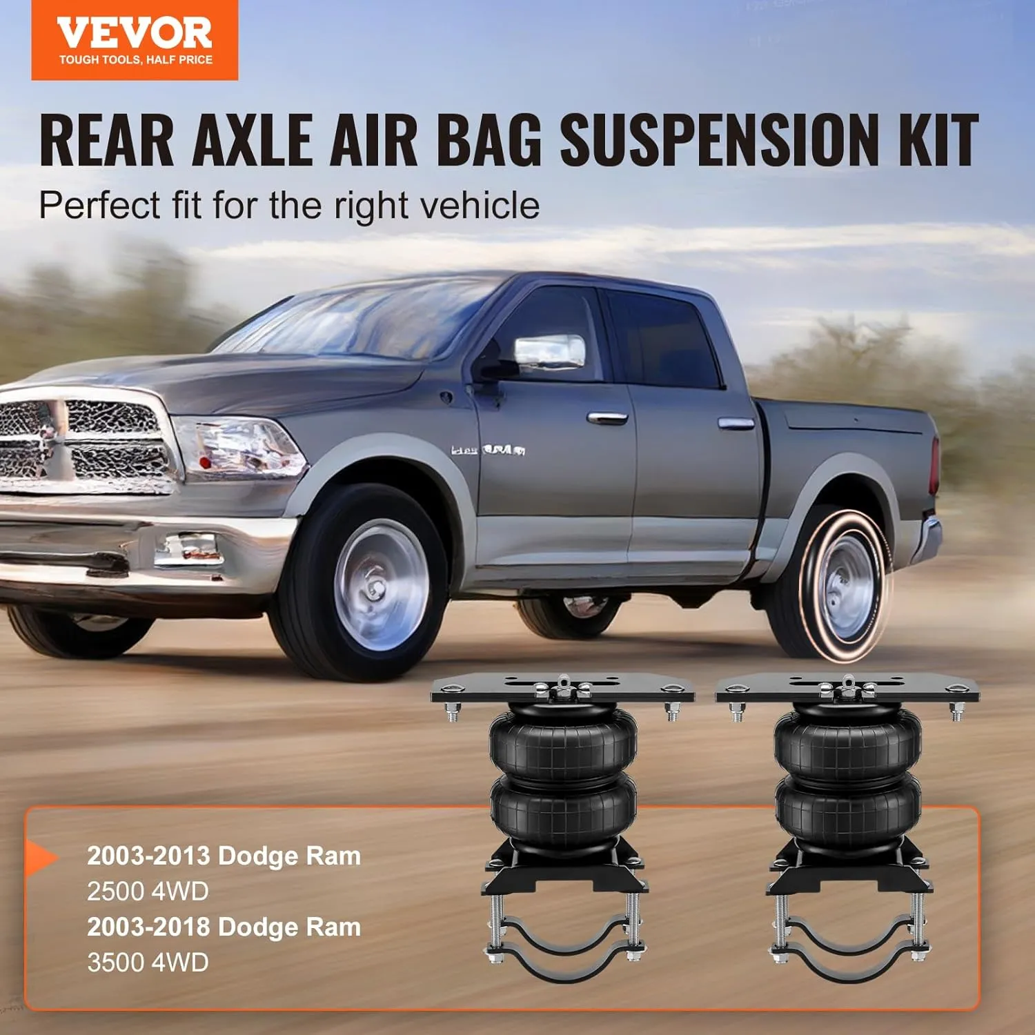 VEVOR Air Bag Suspension Kit, Air Springs Suspension Bag Kit Compatible with 2003-2013 Dodge Ram 2500 4WD, 2003-2018 Dodge Ram 3500 4WD, 5000 lbs Loading, 5 to 100 PSI