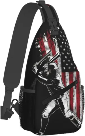 Vintage American Flag Baseball Player Chest Bags Crossbody Sling Bag Shoulder Bag Travel Hiking Daypack For Men Women