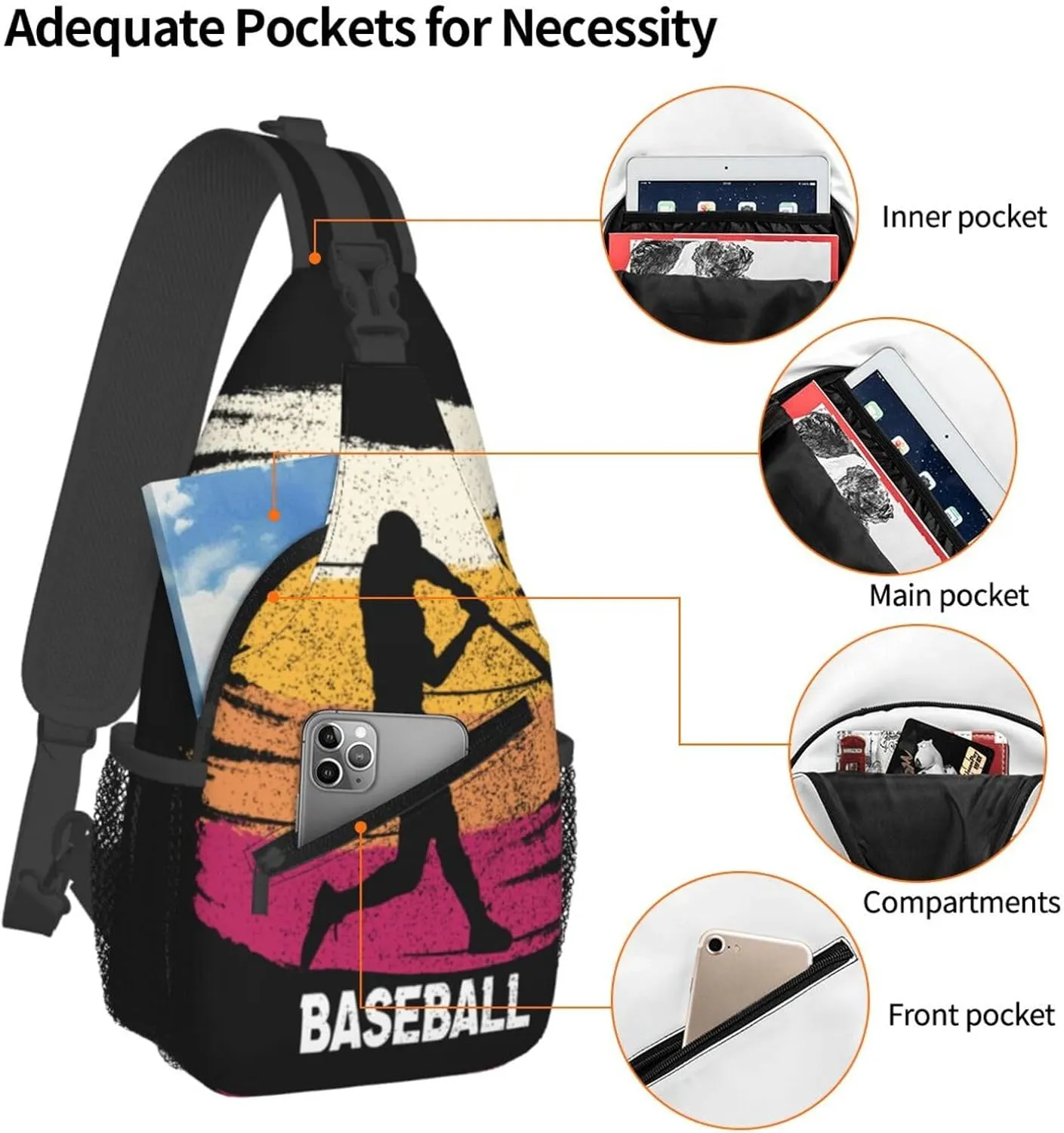 Vintage Baseball Player Chest Bags Crossbody Sling Bag Shoulder Bag Travel Hiking Daypack For Men Women