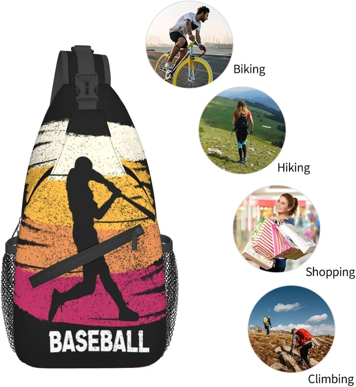 Vintage Baseball Player Chest Bags Crossbody Sling Bag Shoulder Bag Travel Hiking Daypack For Men Women
