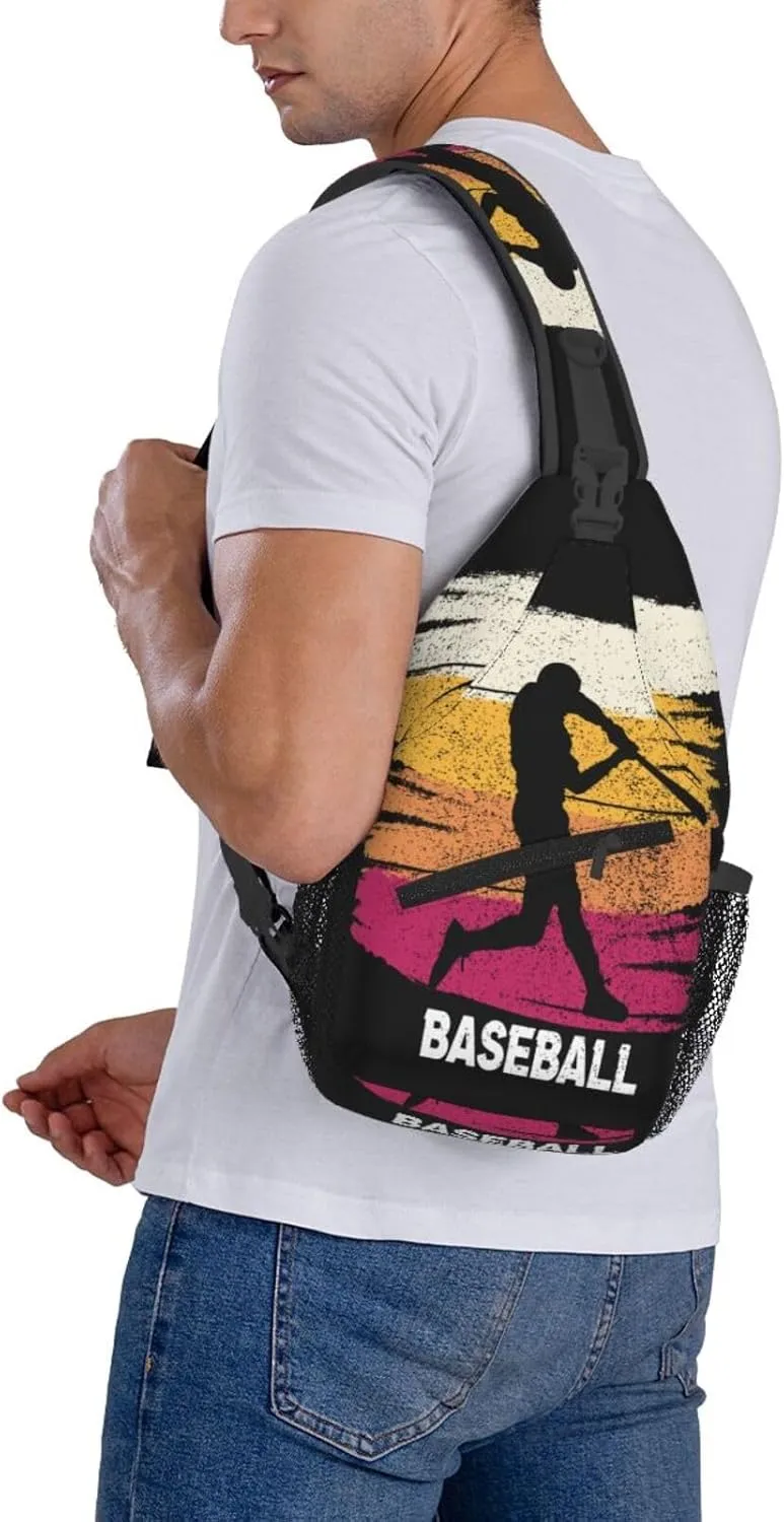 Vintage Baseball Player Chest Bags Crossbody Sling Bag Shoulder Bag Travel Hiking Daypack For Men Women