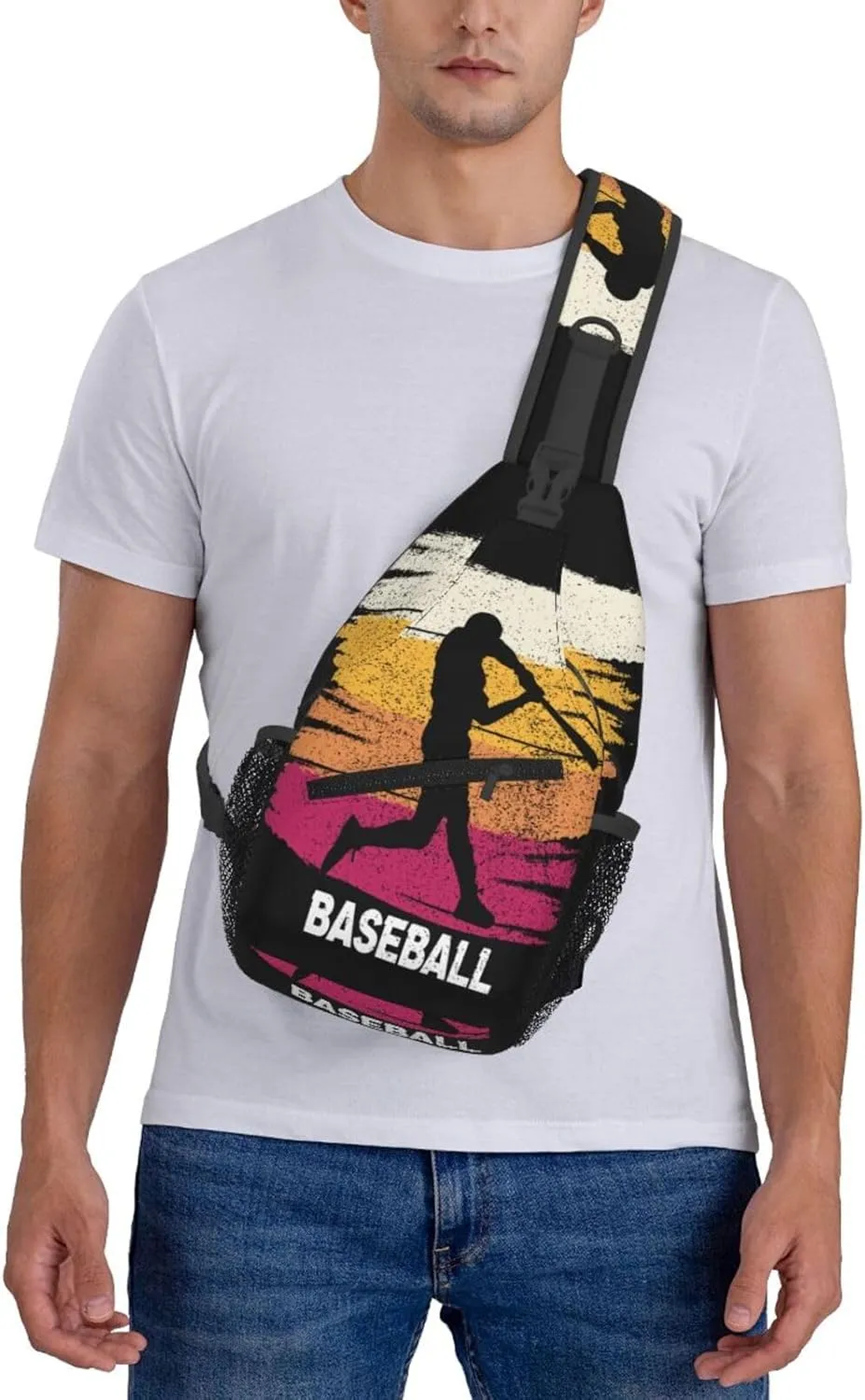 Vintage Baseball Player Chest Bags Crossbody Sling Bag Shoulder Bag Travel Hiking Daypack For Men Women