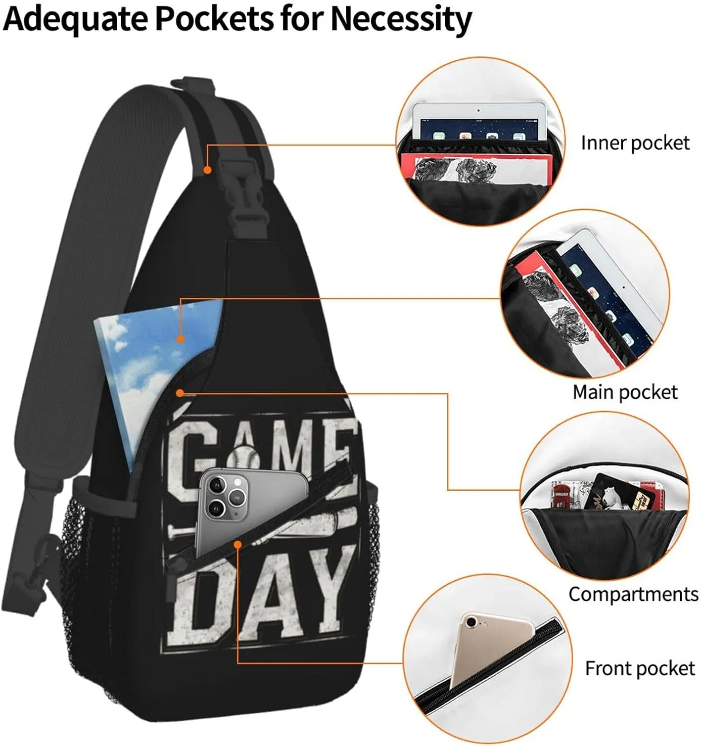 vintage Game Day Baseball Chest Bags Crossbody Sling Bag Shoulder Bag Travel Hiking Daypack For Men Women