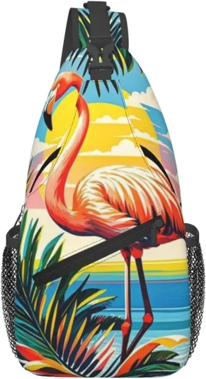 Vintage Hawaiian Flamingo Palm Crossbody Bags Cross Chest Bag Adjustable Sling Backpack for Women Men