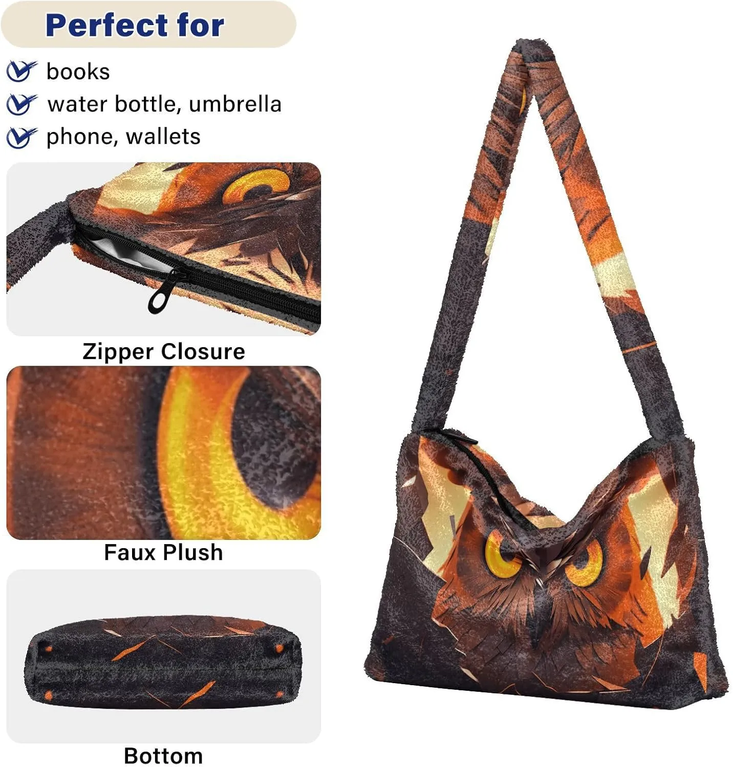 Vintage Scratch Sea Star Womens Handbags Shoulder Bag, Plush Handbag, Autumn Handbags