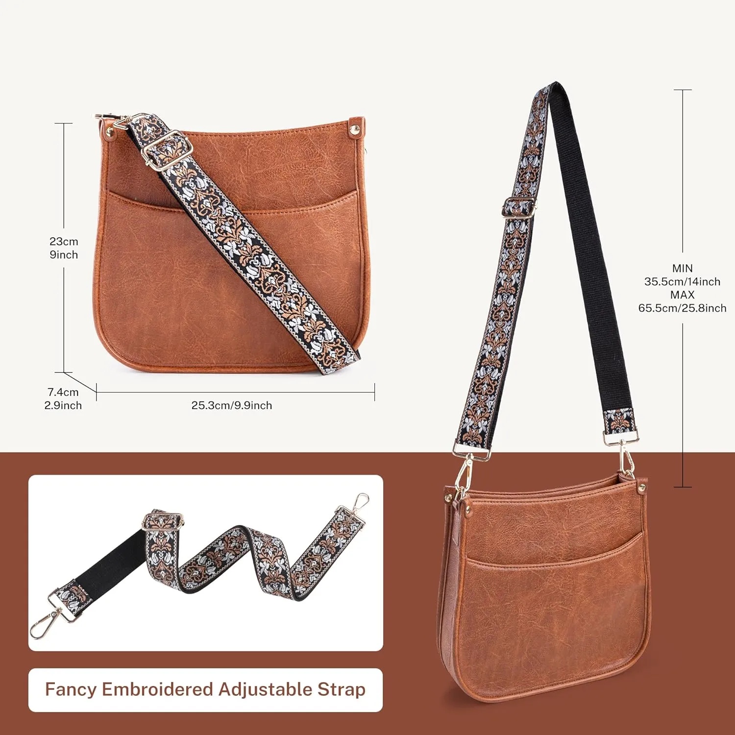 Viva Terry Vegan Leather Crossbody Fashion Shoulder Bag Purse with Adjustable Strap