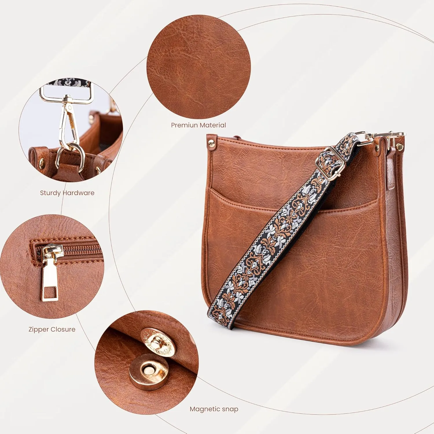 Viva Terry Vegan Leather Crossbody Fashion Shoulder Bag Purse with Adjustable Strap
