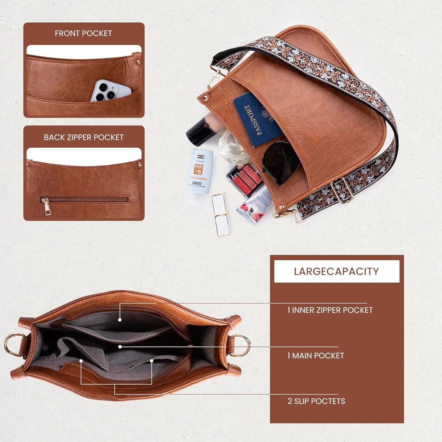 Viva Terry Vegan Leather Crossbody Fashion Shoulder Bag Purse with Adjustable Strap