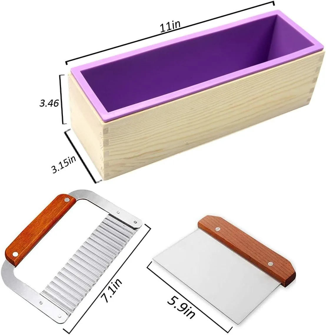 Voulosimi Soap molds kit-2 Pcs 42 oz Loaf Flexible Rectangular Silicone Soap Mold with Wood Box, 100 Pcs 6 x 6 inch Shrink Wrap Bags