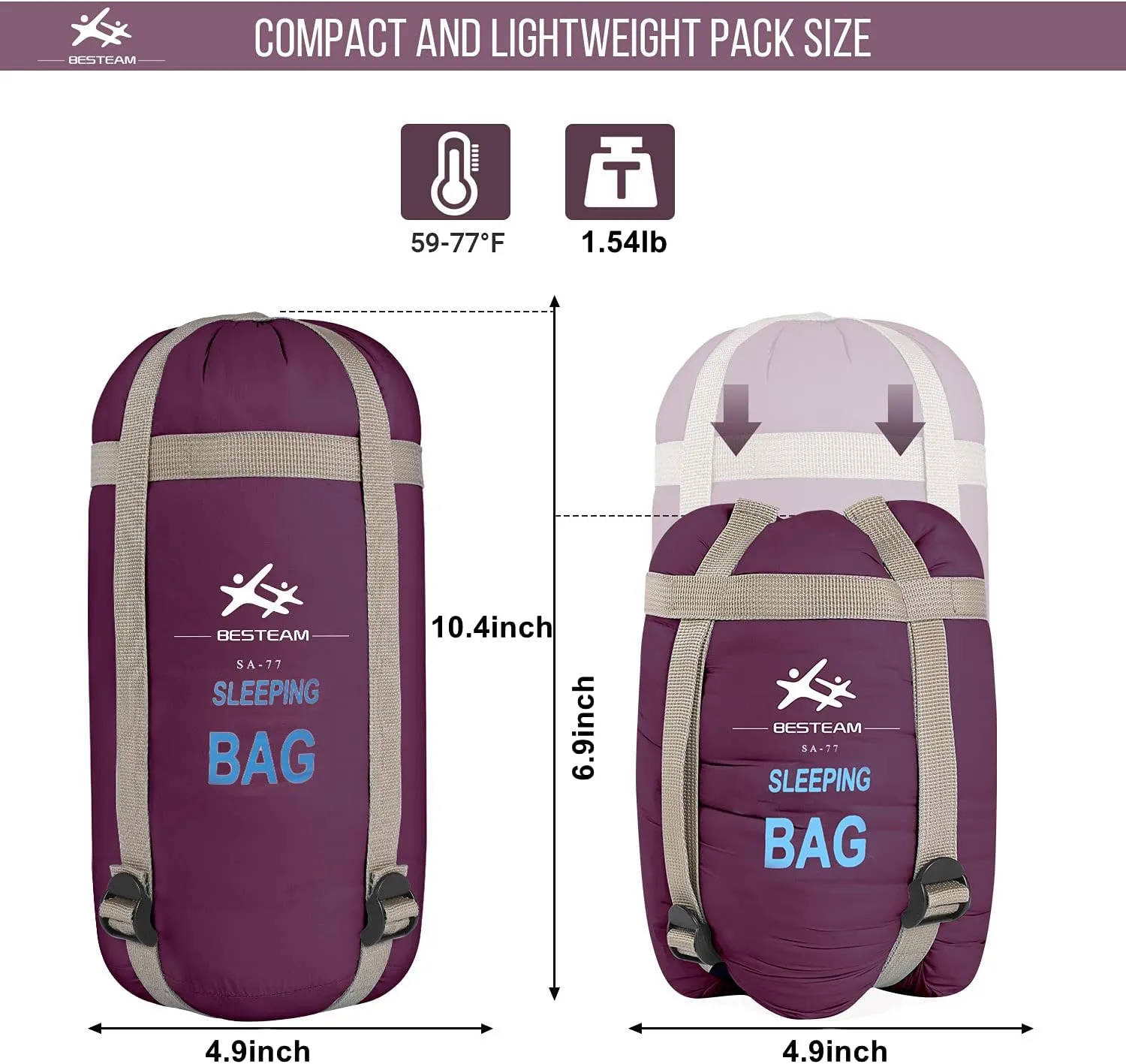 Warm Weather Sleeping Bag - Portable Waterproof Compact Lightweight, Packable for Kids, Teens Adults Camping Backpacking Hiking, Spring Summer Fall