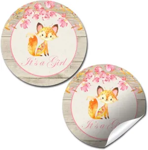Watercolor Floral Woodland Fox-Themed Baby Sprinkle Baby Shower for Girls Thank You Sticker Labels, 40 2" Party Circle Stickers by AmandaCreation, Great for Party Favors, Envelope Seals & Goodie Bags