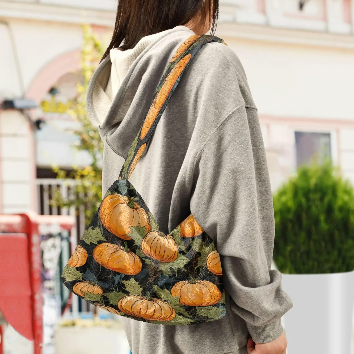 Watercolor with Cactus and Flowers Women Shoulder Bags, Tote Shoulder Bag with Zipper for Women, Autumn Handbags