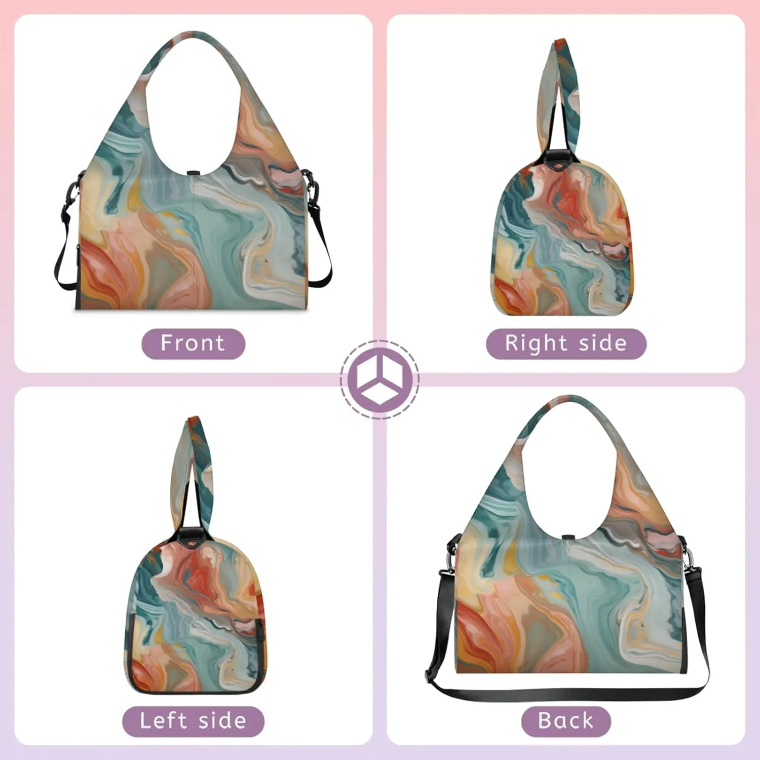 Watercolour Marble Papers Gym Bag Yoga Mat Tote for Women with Shoes Compartment Lightweight Duffle Travel Carrier Wet Dry Storage Pockets Adjustable Pilates Mats Shoulder Bags for Sport Swim