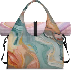 Watercolour Marble Papers Gym Bag Yoga Mat Tote for Women with Shoes Compartment Lightweight Duffle Travel Carrier Wet Dry Storage Pockets Adjustable Pilates Mats Shoulder Bags for Sport Swim