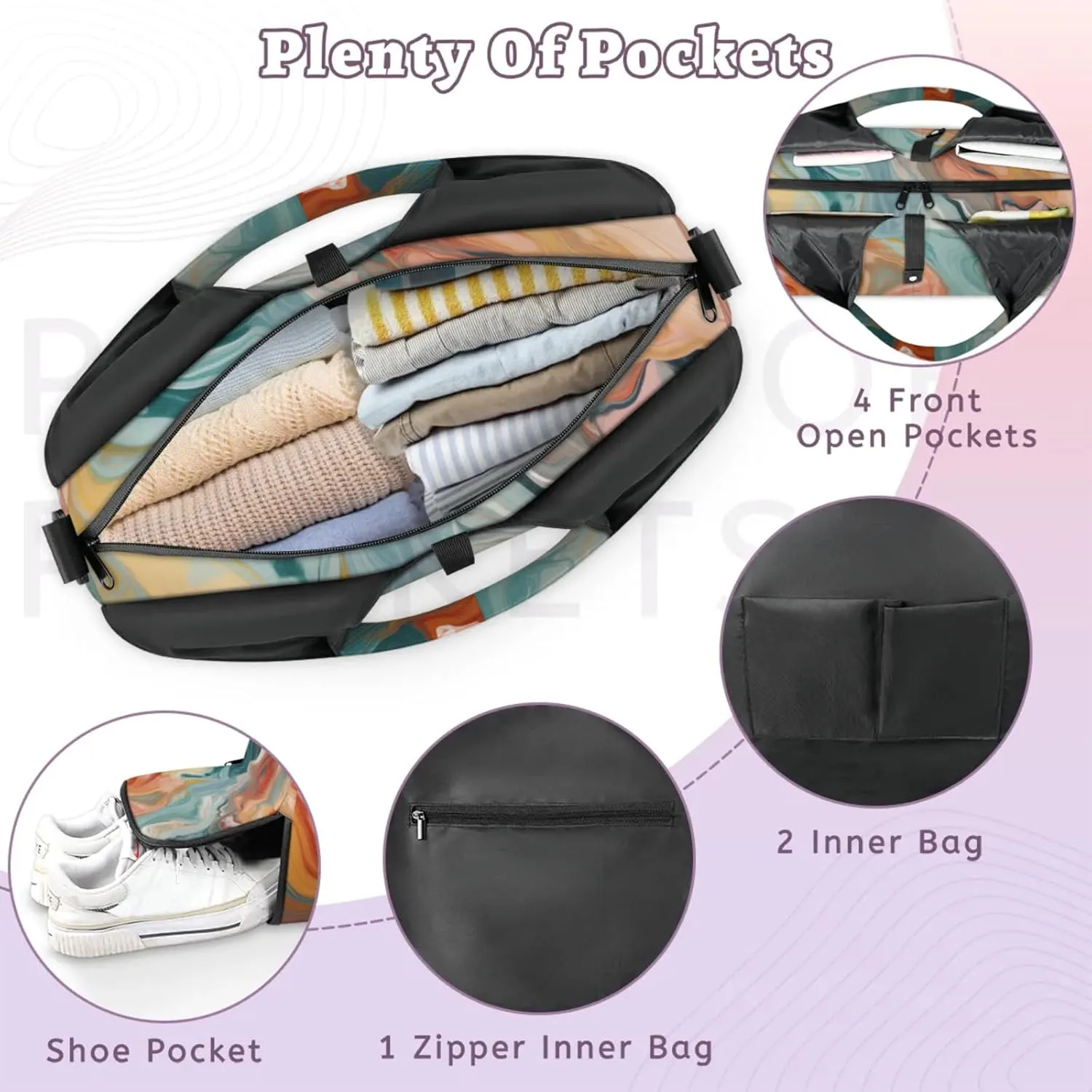 Watercolour Marble Papers Gym Bag Yoga Mat Tote for Women with Shoes Compartment Lightweight Duffle Travel Carrier Wet Dry Storage Pockets Adjustable Pilates Mats Shoulder Bags for Sport Swim