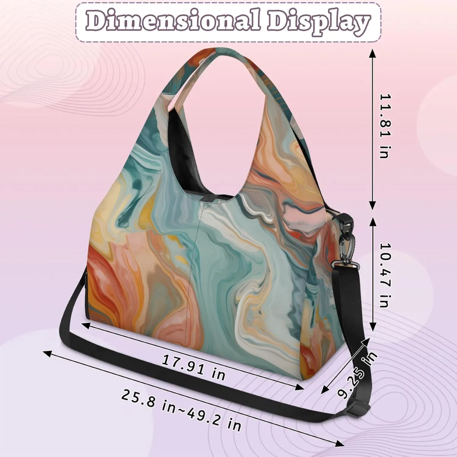Watercolour Marble Papers Gym Bag Yoga Mat Tote for Women with Shoes Compartment Lightweight Duffle Travel Carrier Wet Dry Storage Pockets Adjustable Pilates Mats Shoulder Bags for Sport Swim