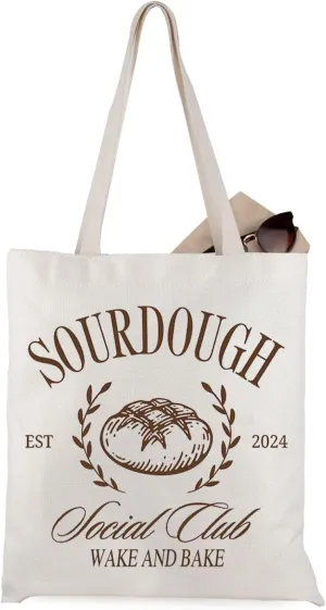 WCGXKO Sourdough Baker Gift Sourdough Social Club Est 2024 Wake And Bake Tote Bag Bread Maker Gift