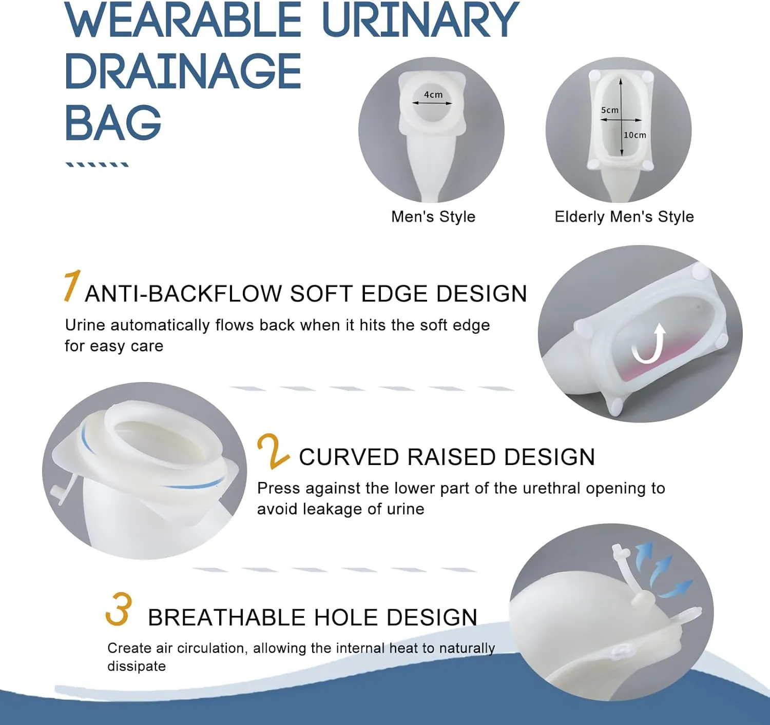 Wearable Urinal Bag with Reusable Silicone Urine Catheter Bag (2000ml & 1000ml), Portable External Urine Collector Bag for Men Black