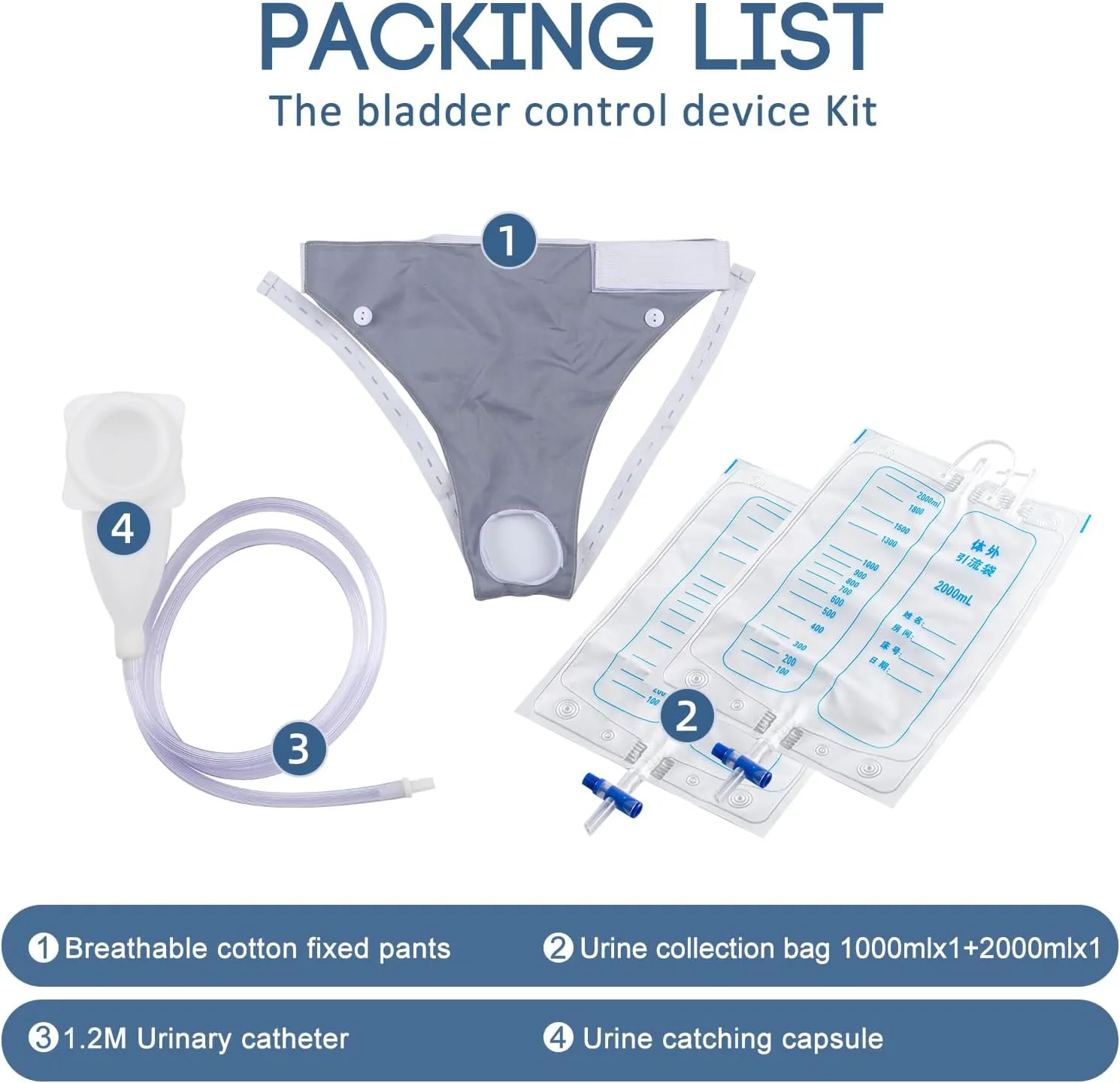 Wearable Urinal Bag with Reusable Silicone Urine Catheter Bag (2000ml & 1000ml), Portable External Urine Collector Bag for Men Black