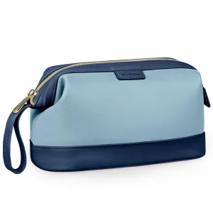 Wedama Makeup Bag, Large Capacity Travel Cosmetic Bag, PU Leather Makeup Pouch Wide Open Make up Organizer Bag Portable Makeup Case Waterproof Toiletry Bag with Handle for Women Girls, Blue